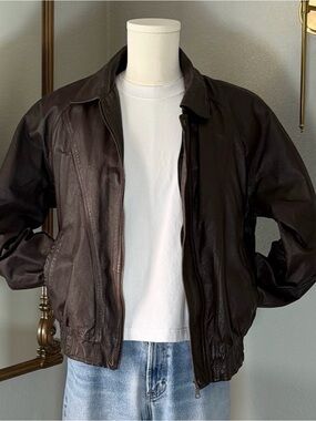 Vintage Lucky Leather Co Brown Bomber Jacket Mens XL